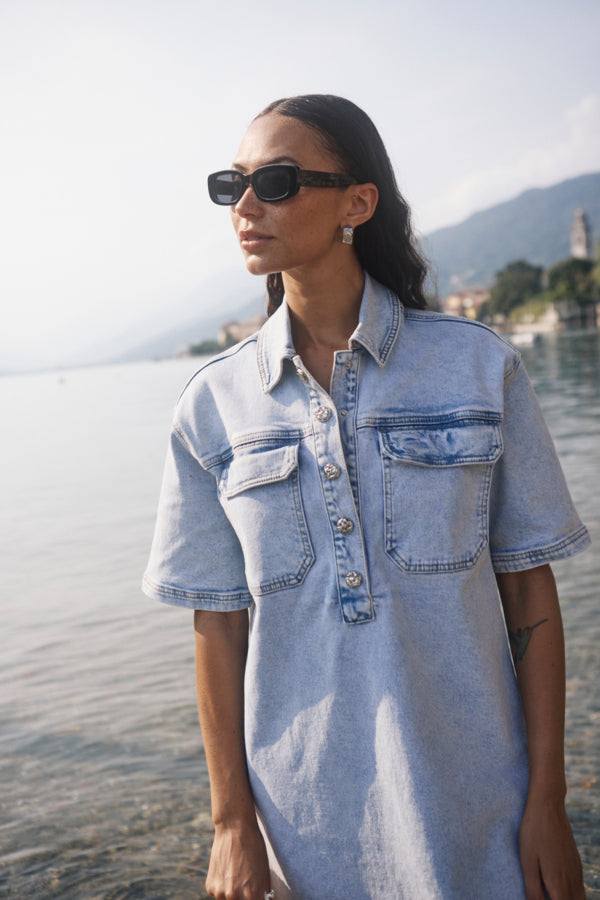 white christmas dresses Cosmala Denim Long Sleeve Mini Dress / Indigo Blue | Meshki
