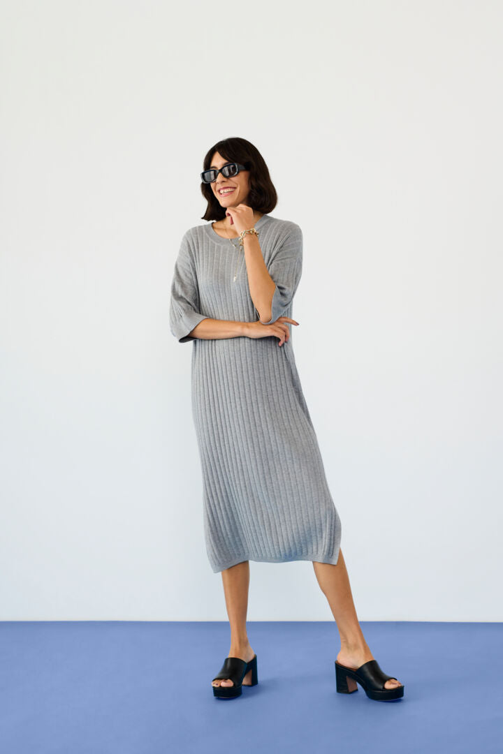 Lola Knit Midi Dress - Light Grey West on Main Lola Knit Midi Dress - Light Grey West on Main