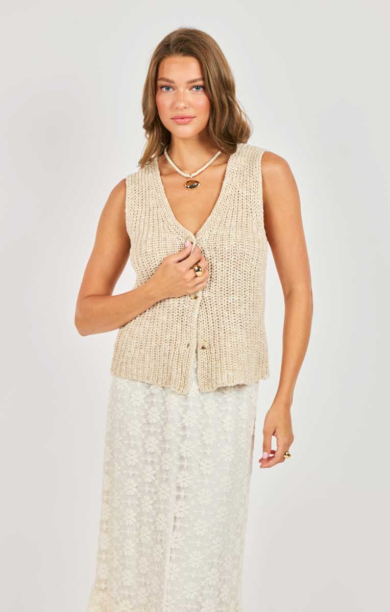 Ashtin Cardi Vest - Taupe Ivory – West on Main