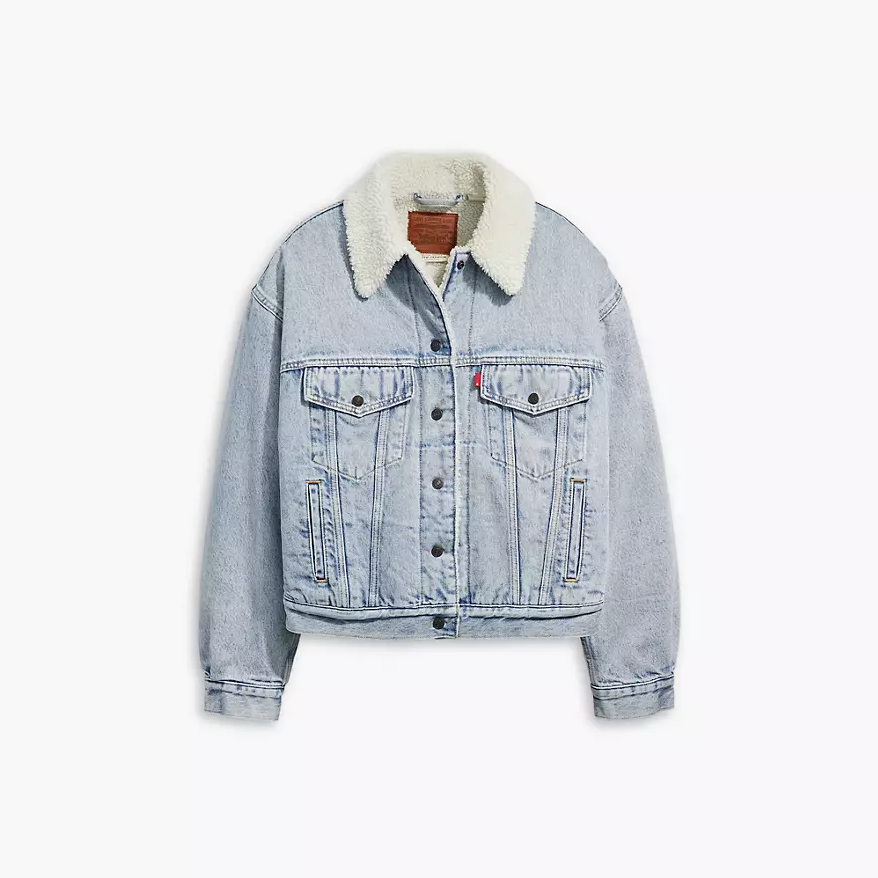 LEVI'S Ex-Boyfriend Sherpa Lined Denim retailer Light Wash Trucker Jacket Women's Sz L