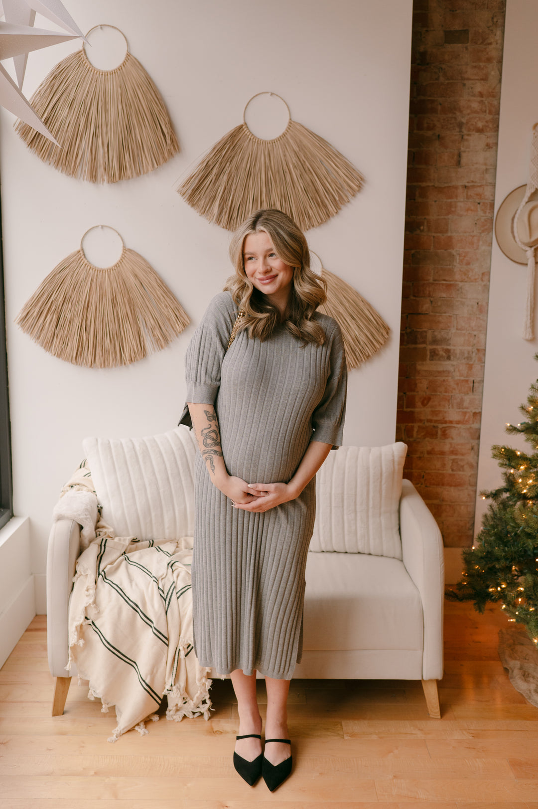 Lola Knit Midi Dress - Light Grey  West on Main